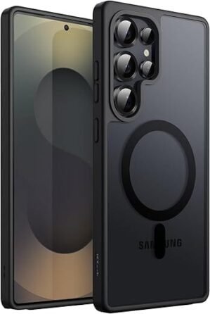 حافظة مغناطيسية لسامسونج جالاكسي S25 الترا شبكة الجيل الخامس 5G بوصة من جيه اي تيك، متوافقة مع ماج سيف، حافظة جوال خلفي مطفية، مضادة للصدمات (أسود تيتانيوم)