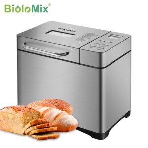 ماكينة صنع الخبز الأوتوماتيكية Biolomix من الفولاذ المقاوم للصدأ 1 كجم مقاس 19 في 1 بقدرة 650 وات ماكينة خبز قابلة للبرمجة مزودة بـ 3 رغيف وموزع فواكه